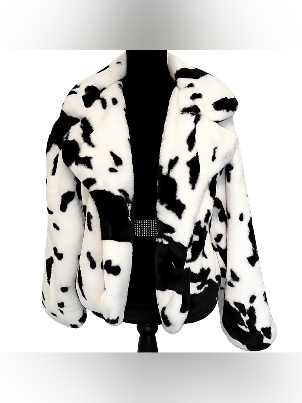 Jade & Ivory Cow Print Faux Fur Coat Jacket Womens XL Black White Plush